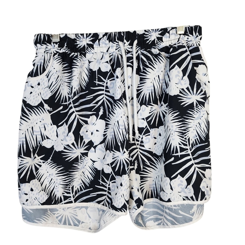 IN VOLAND Size 28W Black Tropical Floral Drawstring Beach Swim Shorts Resortwear